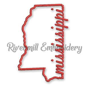 State of Mississippi Outline Machine Embroidery Design - 4 Sizes