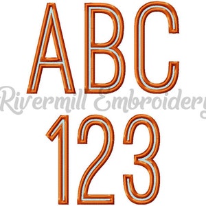 Two Color Tall Thin Outline Machine Embroidery Font Monogram Alphabet - 3 Sizes