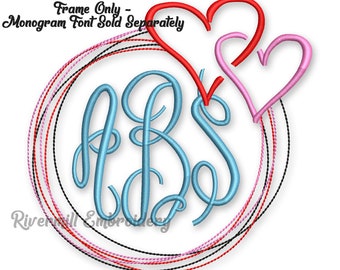 Heart & Circles Monogram Frame Machine Embroidery Designs - 4 Sizes