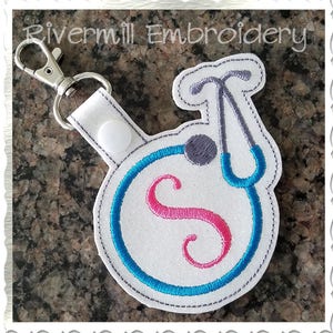 Stethoscope Frame In The Hoop Snap Tab Key Fob Machine Embroidery Design
