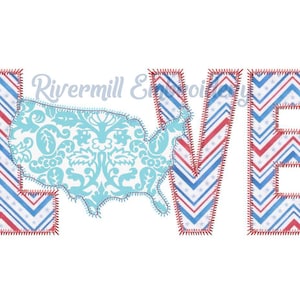 Zig Zag Applique United States USA Love Machine Embroidery Design - 4 Sizes - Instant Download PES DST Digital File Rivermill Embroidery