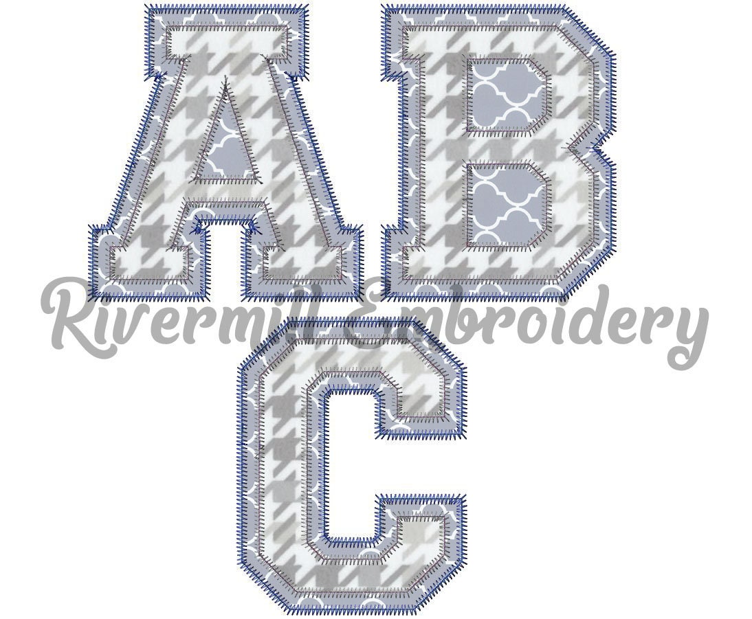 Zig Zag Double Applique Varsity Alphabet Machine Embroidery Font - 3 Sizes - BX Files Instant Download Design PES