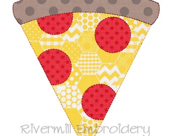 Raggy Applique Pepperoni Pizza Slice Machine Embroidery Design - 4 Sizes