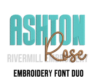 Ashton Rose Machine Embroidery Font Duo Alphabet - 3 Sizes - Two Fonts - BX Files Instant Download Design PES Rivermill Block & Script
