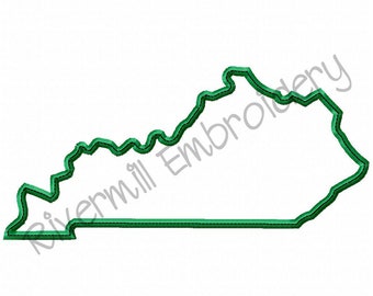 Large State of Kentucky w/ Top Stitch Applique Machine Embroidery Design - 3 Sizes