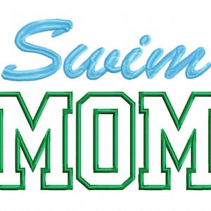 Swim Mom Applique Machine Embroidery Design - 4 Sizes - Instant Download PES DST Digital File Rivermill Embroidery