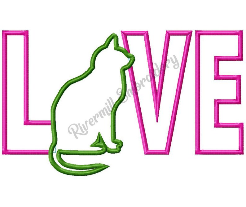 Applique Cat Love Machine Embroidery Design - 4 Sizes - Instant ...