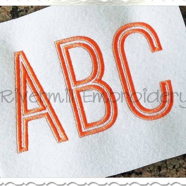 Grand contour fin de l'alphabet monogramme de polices de broderie machine - 3 tailles