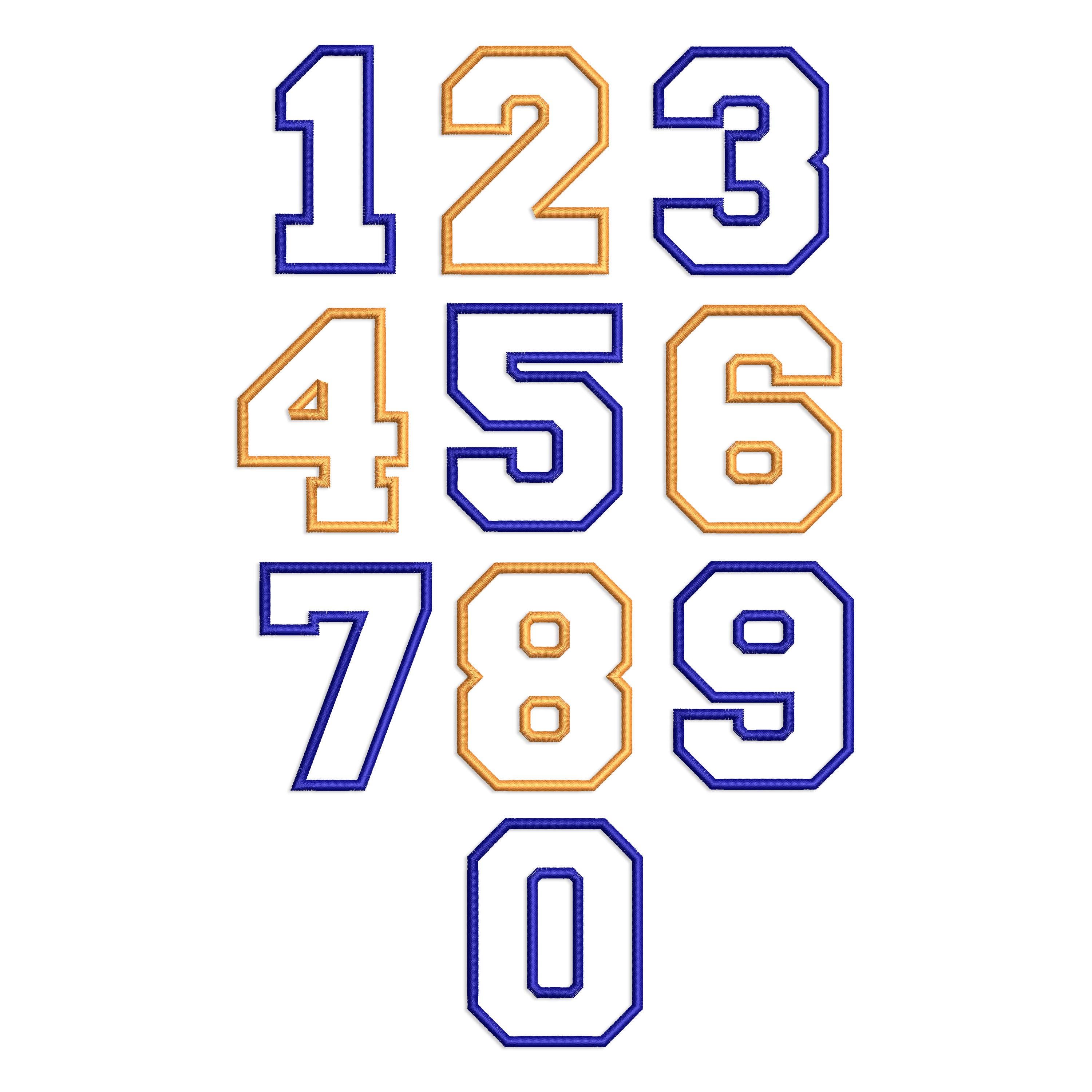 ジャンボ カレッジ バーシティ アップリケ ナンバーズ マシン刺繍デザイン - 5 サイズ - デジタルデザインファイルの即時ダウンロード