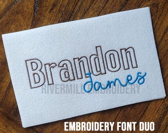 Brandon James Machine Embroidery Font Duo Alphabet - 3 Sizes - Two Fonts - BX Files Instant Download Design PES Rivermill Block & Script
