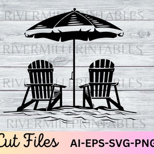 Beach Chairs & Umbrella SVG EPS Cut File - Cricut Silhouette Stencil Vector