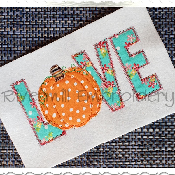 Zig Zag Applique Pumpkin Love Machine Embroidery Design - 4 Sizes