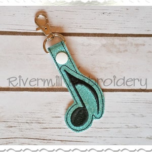 Music Note In The Hoop Snap Tab Key Fob Machine Embroidery Design