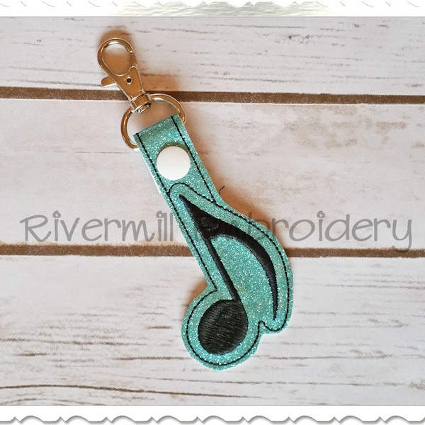Music Note In The Hoop Snap Tab Key Fob Machine Embroidery Design