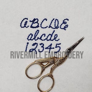 Small Half Inch Chain Stitch Vintage Handwriting Embroidery Font Monogram Alphabet
