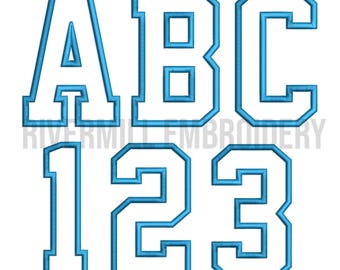 Große Varsity Outline Maschinenstickerei Schrift Monogramm Alphabet - 3 Größen - dessen