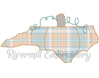 Bundesstaat North Carolina als Kürbis Raggy Applikation Maschinenstickerei Design - 4 Größen