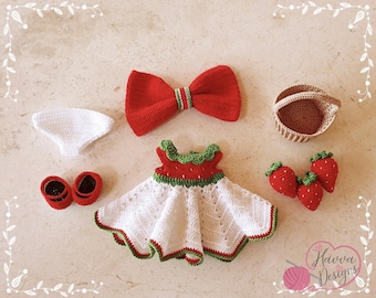 Mia’s Strawberry Outfit Crochet Doll Clothes Pattern PDF • No Body Included