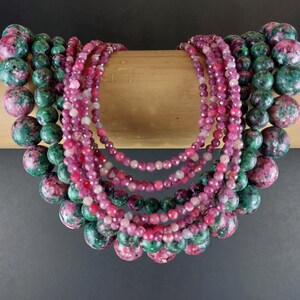 Structural Ruby, Zoisite, Morganite Necklace. Gold plated 18k.  Minimalist Necklace. September Birthstone, Handmade Jewelry