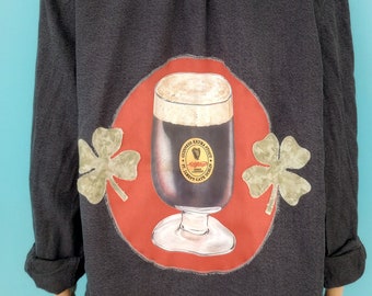 GUINNESS Upcycled Gray Flannel Four IRISH Shamrock Leaf Clover St Patrick's Day Size: Large