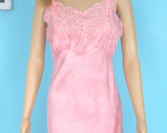 Coral Pink Vintage Slip Dress: Hand Dyed, Cottagecore Boho, Small