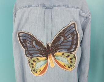 Upcycled Denim BUTTERFLY Shirt Handmade Cottagecore BOHO Size: Medium