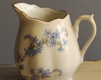 Vintage NAPCO Porcelain China Hand Painted Mini Creamer Blue Flowers GOLD 3" tall