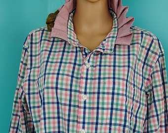 Upcycled Pastel Check RUFFLE Blouse Classic Size: Large