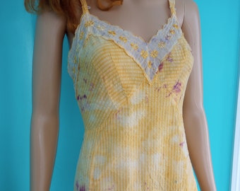 Vintage Yellow & Lilac Full Slip Dress ARTEMIS Upcycled Handmade Ice Tie Dye Ice Size: Small 32B