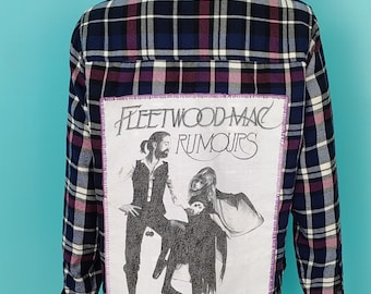 Fleetwood Mac Plaid Flannel Shirt with POCKETS! Hand-Stitching Upcycled Handmade Size: Small