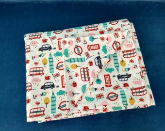 LONDON UK Flannel Baby Blanket Super Soft Big Ben Union Jack Bus Phone Booth Double Sided XLarge