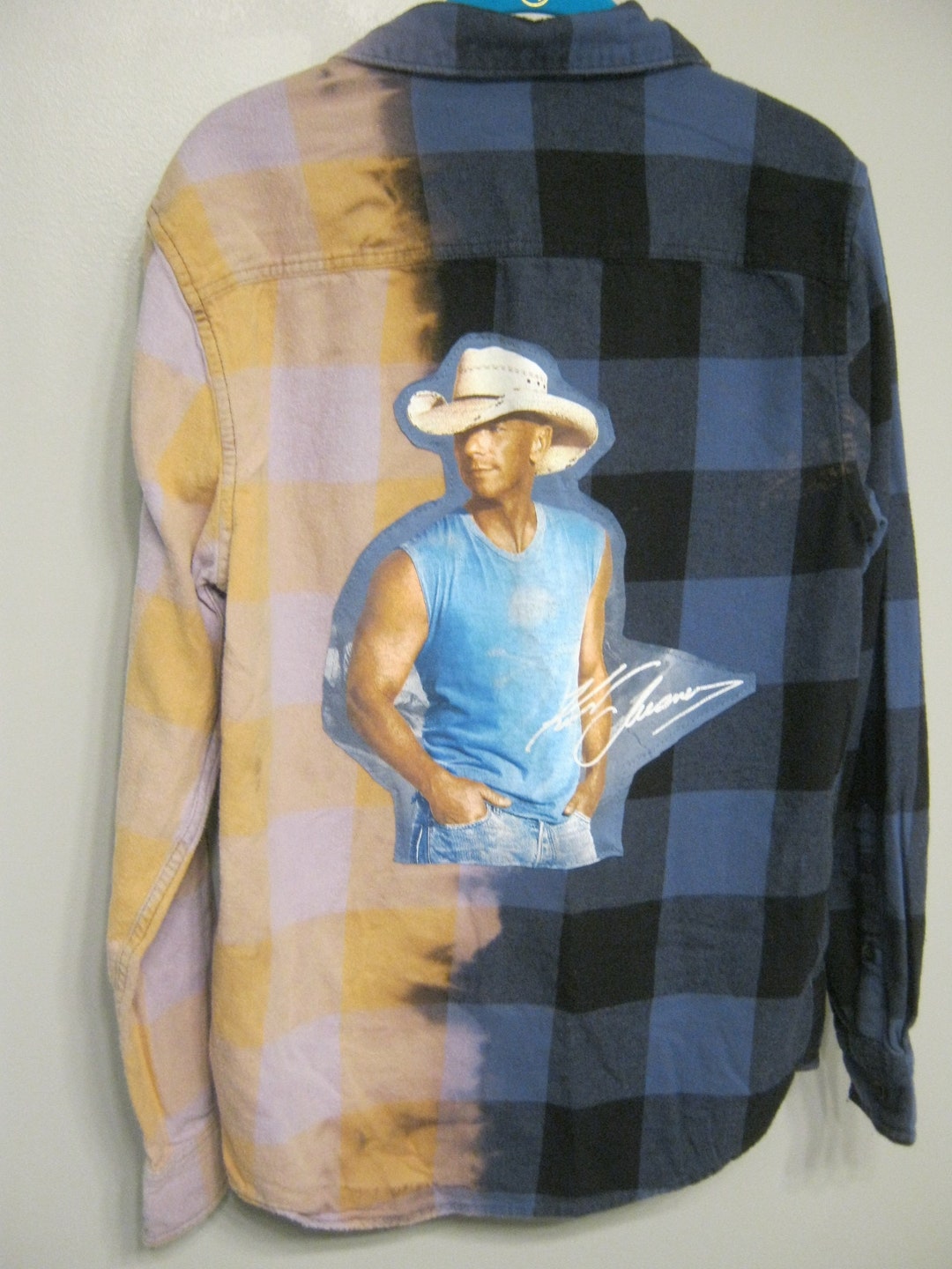 Blue & Black BUFFALO Plaid Flannel Cottagecore Bleach Dyed Etsy