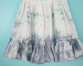 Denim Blue Upcycled Skirt Handmade Ice Dying BOHO Ruffles Cottagecore prairie 100% Cotton Size: S/M