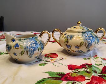 Vintage Hand Painted TEA SET Takito Japanese Blue Flowers 16 Pieces