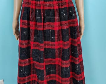 Vintage Red TARTAN Plaid Skirt Cottagecore POCKETS F.R. Bentley Size: Medium 30" waist