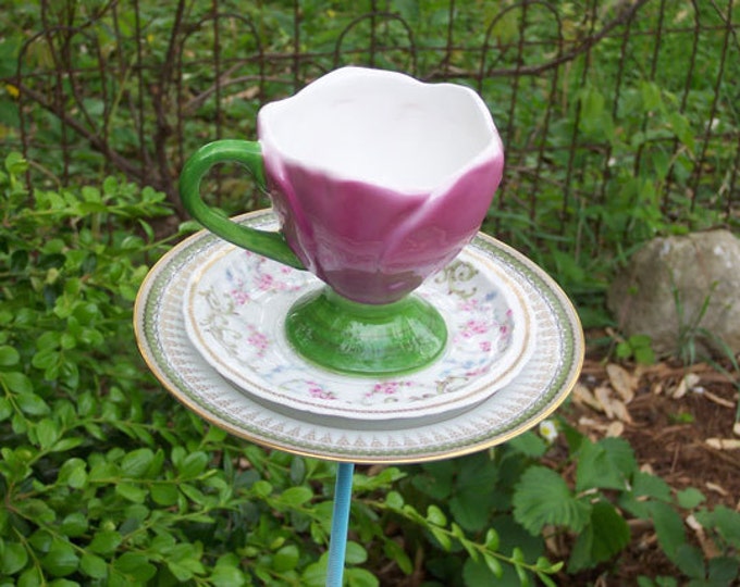 Pink Tulip Tea Cup Yard Art Garden Decor Etsy