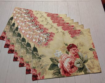 HANDMADE Vintage Yellow Cabbage Rose Placemats Cottage Waverly LOT of 7