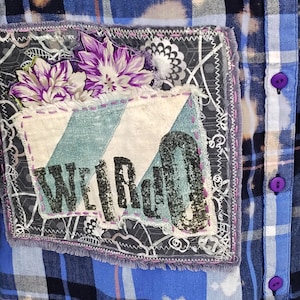 UPCYCLED Blue Plaid Flannel Handmade WEIRDO Patch Bleached Size: XLarge