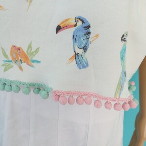 KITSCHY Pastel Parrot & Toucan Cropped Sweatshirt Street Wear Upcycled Pom-Pom Trim Size: Large/XLarge Chubbies Ambassador image 5