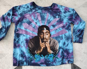 Tupac Sunshine Patchwork Tie Dye Sweatshirt PURPLE & Blue Swirl Upcycled Original PLUS: 2X/3X