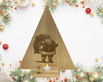 Placa navideña de doble cara / Papá Noel grabada con láser