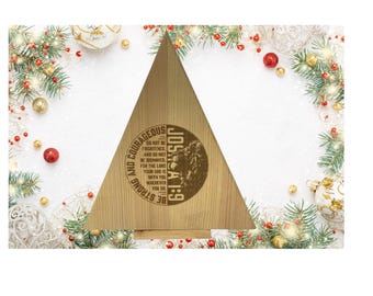 Árbol de Navidad de madera de doble cara / Versículo bíblico / El coraje de Josué / Base para vela de té
