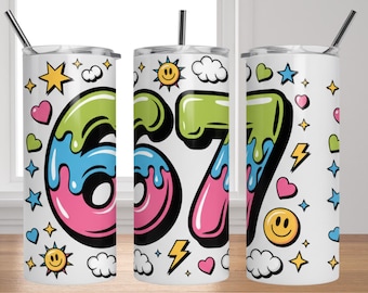 67 Six seven png Meme Pop Art - Envoltura para vaso de 20 oz, PNG de sublimación por goteo Y2K, paquete digital