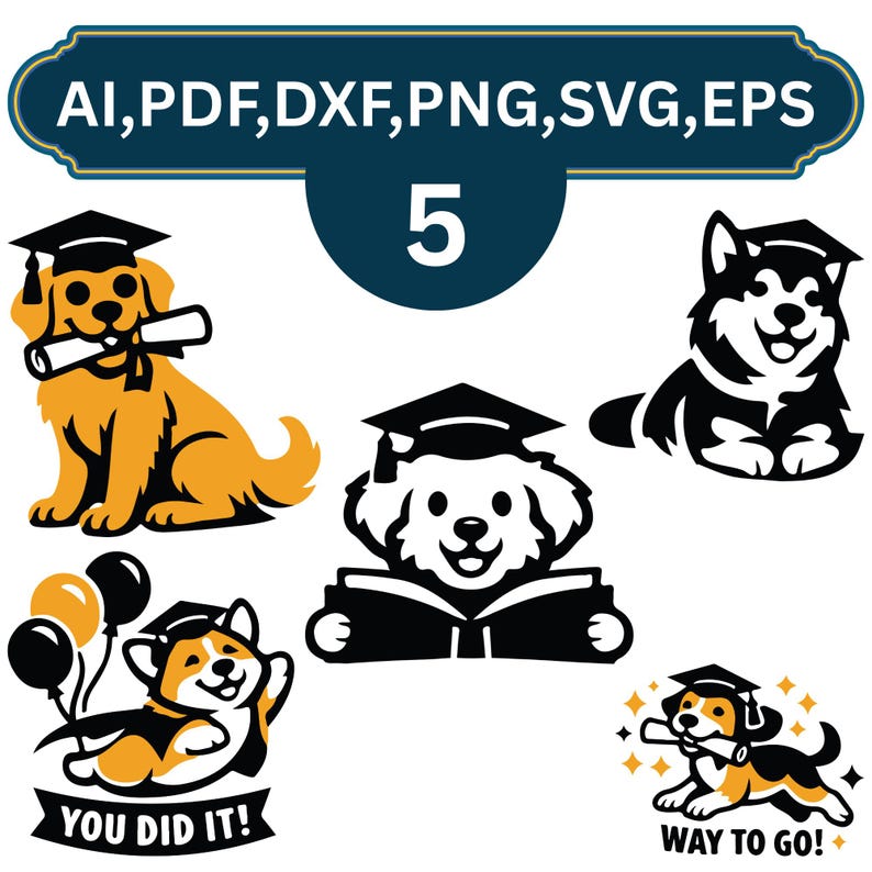 Dog Graduation PNG SVG Bundle Cute Adorable Puppy Grad Clipart Class of ...