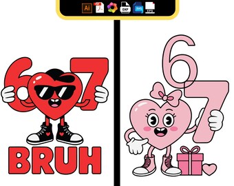 67 Valentines Days 2026 Bruh Tshirt Clipart Bundle, Kids Boy Girl Valentine (Digital Download)