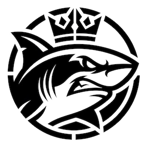 Haj med krona SVG-logotyp, kungshajmaskotvektor, digital nedladdning av kunglig rovdjurs diamantkontur, sportlagsemblem, vildsint havsdjur