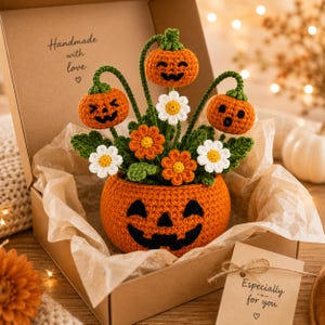 Pot fantôme citrouille d'Halloween au crochet, Décoration citrouille effrayante, Pot de fleurs fantôme, Décoration de bureau Halloween, Cadeau Halloween, Décoration gothique faite main