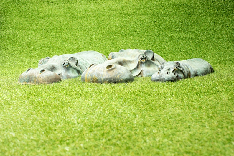 Bronze Resin Hippo Garden Sculpture Gardening Christmas Gift Lawn Ornament