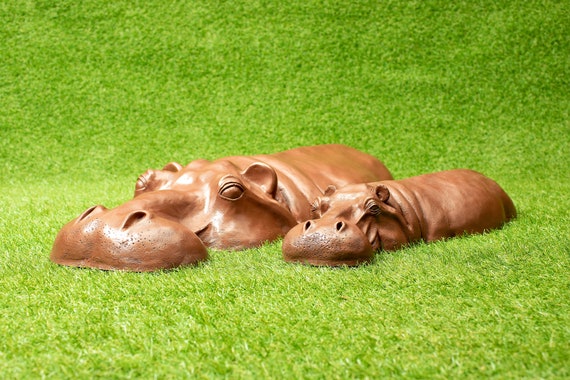 Bronze Resin Hippo Sculpture Hippopotamus Head Birthday Gift Garden Decor