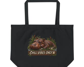 Cute Hippo Tote Bag | Shopping Bag | Wildlife Lover Gift | Zoo Animal Gift | Birthday Surprise | Holiday Surprise